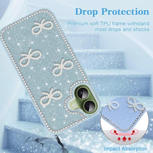 Image of DIZORO Compatible with (iPhone 17 Case)(2025), Luxury Diamond Cute with Bow Glitter Bling Case with Full Camera Protection Shockproof PC+TPU Glossy Shiny Back Cover Case for Girls Women - Pine Green