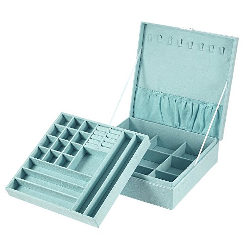 MALEDEN Jewelry Box, 2 Layers Lint Jewelry Organizer Case for Necklaces, Earrings, Bracelets and Rings Display, Large Capacity with Lock