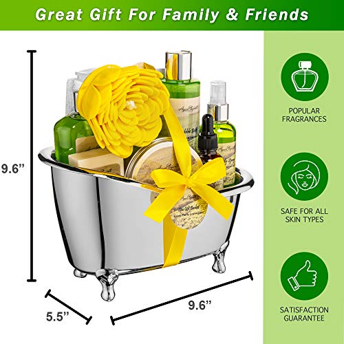 Spa Gift Baskets For Women - Luxury Bath Set With Green Tea & Lemongrass - Spa Kit Includes Body Wash, Bubble Bath, Lotion, Body Butter, Soap, Body Spray, Shower Puff, And Towel #TOP3