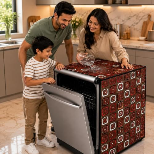 Image of Dishwasher Cover for 12 to 15 Place Setting | Water-Resistant Dustproof Zip Cover | Universal Fit Compatible with Bosch, LG, IFB, Hafele, Faber & More | 63 x 63 x 88 cm | Design 9