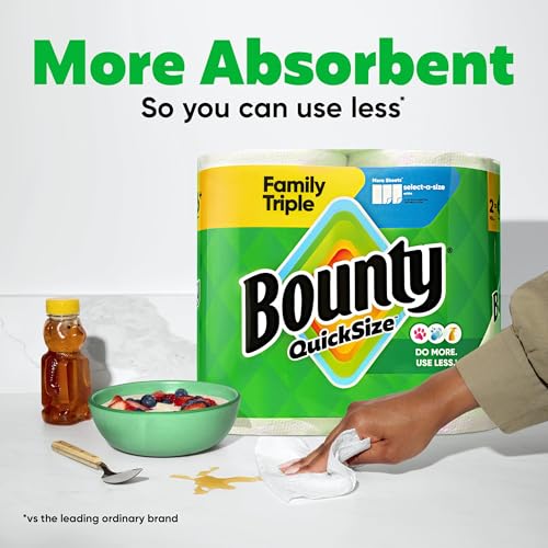 Bounty Paper Towels Quick Size, White, 2 Family Triple Rolls = 6+ Regular Rolls - view 3