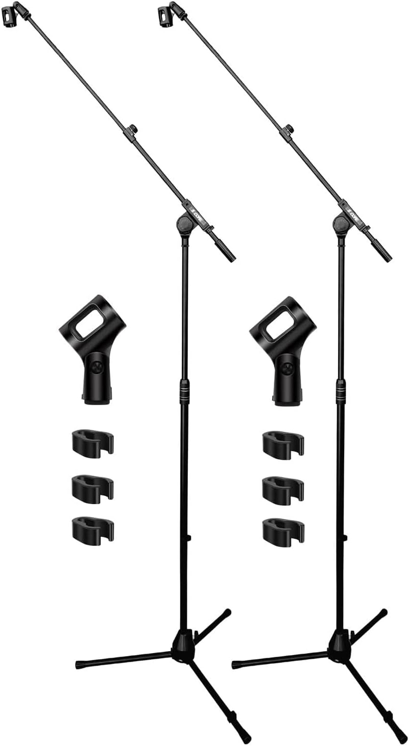 5 Core Mic Stand Pair Height Adjustable Universal Microphone Stands Floor w 180° Rotating Extending Telescoping Boom Arm Knob Tension Lock Mechanism for On Stage Home Studio Black - TBMS 80 HD 2PCs