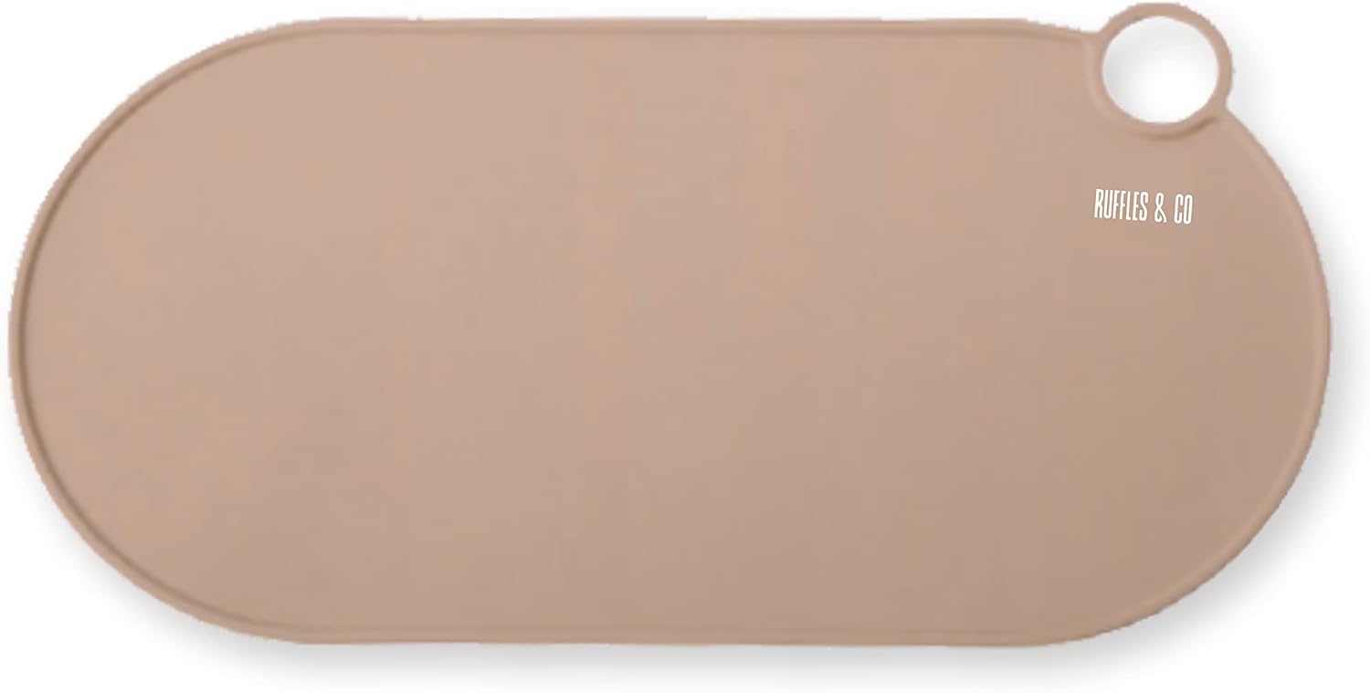 ruffles & co. Silicone Dog and Cat Bowl Mat and Water Mat Non-Slip Waterproof Washable Easy to Clean Travel Friendly Pet Food Mat Non Toxic Eco Friendly (19 inches x10 inches) (Caramel)