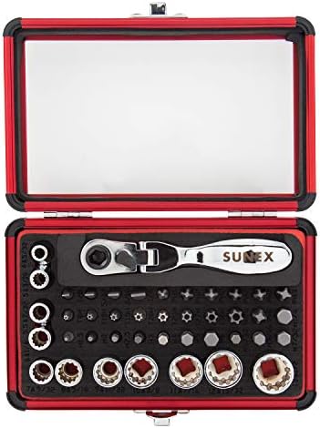 Sunex 9732 44Pc 1/4" Dr Mini Dual Flex Head RATCHET W Socket & Bit Set