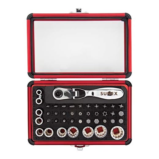 Sunex 9732 44Pc 1/4" Dr Mini Dual Flex Head RATCHET W Socket & Bit Set