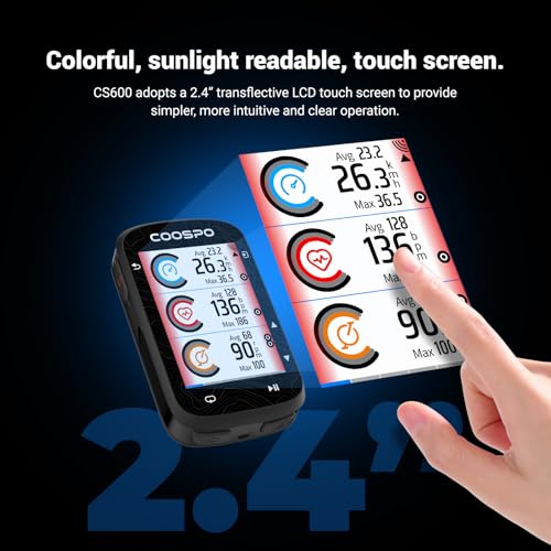 Image of COOSPO Color Touchscreen GPS Bike Computer CS600, Wireless IPX7 Waterproof Cycling GPS Speedometer with Bluetooth /ANT+, Backlight Route Navigation, Support Bike Radar & 36H Battery Life