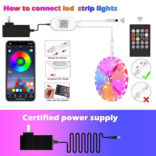 Image of LETIANPAI Led Strip Lights, 82ft /25m Long Smart Led Light Strips Music Sync 5050 RGB Color Changing Rope Lights,Bluetooth APP /IR Remote /Control Led Lights for Bedroom,Home Decoration,Party,Festival