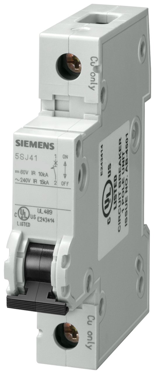 Siemens 5SJ41408HG40 Miniature Circuit Breaker, UL 489 Rated, 1 Pole Breaker, 40 Ampere Maximum, Tripping Characteristic D, DIN Rail Mounted, Type NSJ, 240 VAC, 60 VDC
