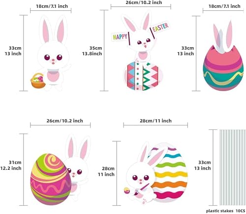 5Pcs Easter Decorations Outdoor Easter Yard Large Signs With Stakes Yard Signs Outdoor Decal For Easter Yard Lawn Signs Party Decorations Rabbits Chicken Flower Egg Basket Waterproof Easter Garden Decals (5Pcs) #TOP1