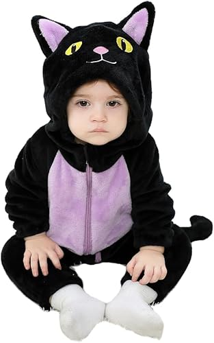 Xeadoffubio Toddler Baby Girl Boy Halloween Animal Costume Black Cat Costume Shark Costumes Fuzzy Warm Fall Winter Animal Jumpsuit Halloween Dinosaur Outfit (Purple, 73)