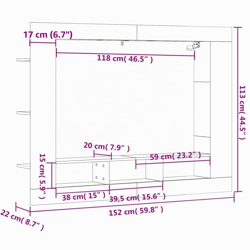 Homgoday Mobile TV, mensola a parete per mobile TV, supporto per TV moderno, con scomparti aperti e ripiani laterali in legno di ingegneria bianco 152x22x113 cm