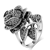 Yfnfxl Fashion Black Marcasite Ring Vintage Jewelry Silver Rings for Women