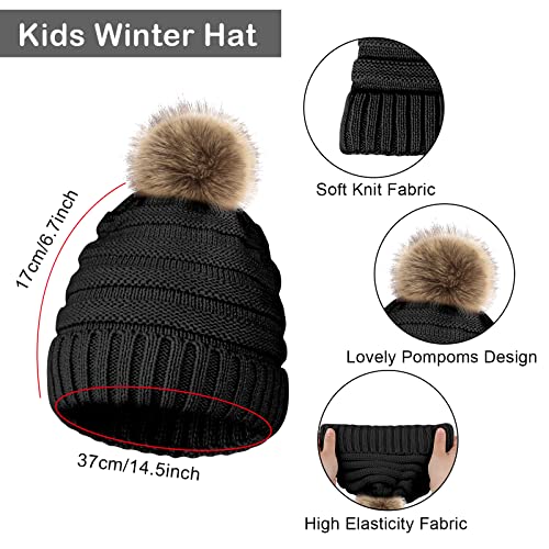 Image of Hicdaw Kids Winter Hats Gloves Scarf Set Baby Mittens Gloves with Pompom Baby Winter Hat Toddler Beanie Hat for Boy Girl