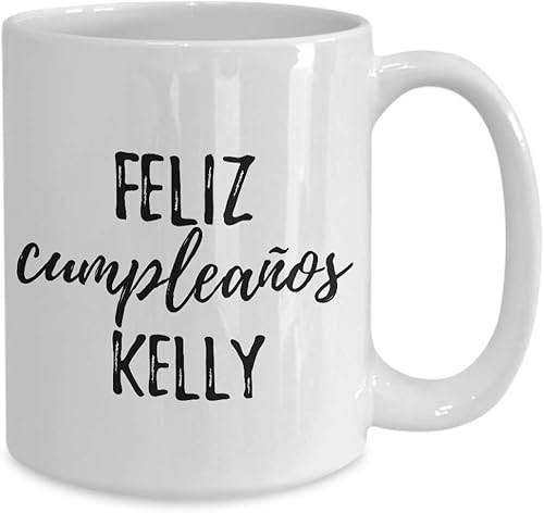 Miniatura 2 de Feliz Cumpleanos Kelly Taza española de feliz cumpleaños personalizado nombre regalo taza de café té grande 15 onzas