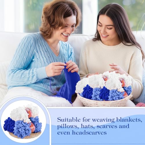 Image of Threlaco 6 Pack Finger Loops Yarn Bulk Soft Chunky Yarn 600 G / 6 Skeins for Mothers Day Beginners Knitting No Needles or Hooks(White, Light Blue, Dark Blue)