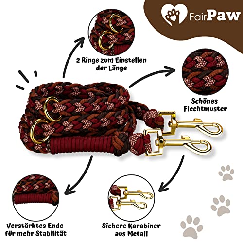 FairPaw Paracord Hundeleine geflochten - 1,8m Hunde Leine verstellbar mit 2 Karabiner, Leine Hund Große Hunde, Hundeleinen, Dog Leash, Führleine Hund, Bissfeste Hundeleine zum Umhängen, Trainingsleine