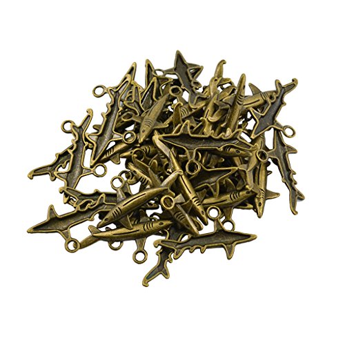 Baoblaze Wholesale 50 Pieces Antique Shark Charms Pendants DIY Beads for Jewelry Making and Crafting, 36x19mm, Antique Bronze, Steampunk