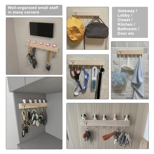 Qsdboc Schlüsselbrett Holz Ohne Bohren, Minimalistisches Schlüsselhalter mit 6 Haken, Wand Schlüsselboard, Schlüsselregal für Flur, Wohnzimmer, Schlafzimmer, Küche
