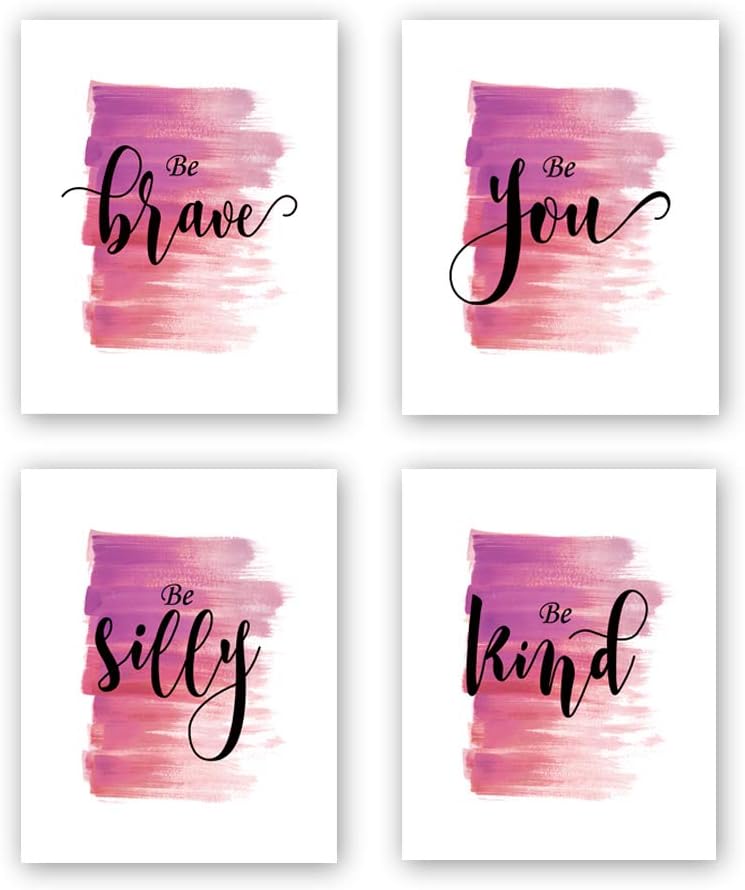 CHDITB Unframed Modern Inspirational Saying Art Print, Watercolor Abstract Motivational Words Wall Art Poster ,Set of 4（8" x10" ）Canvas Inspiring Quotes Be Brave Painting For Woman Dress Room Office Decor