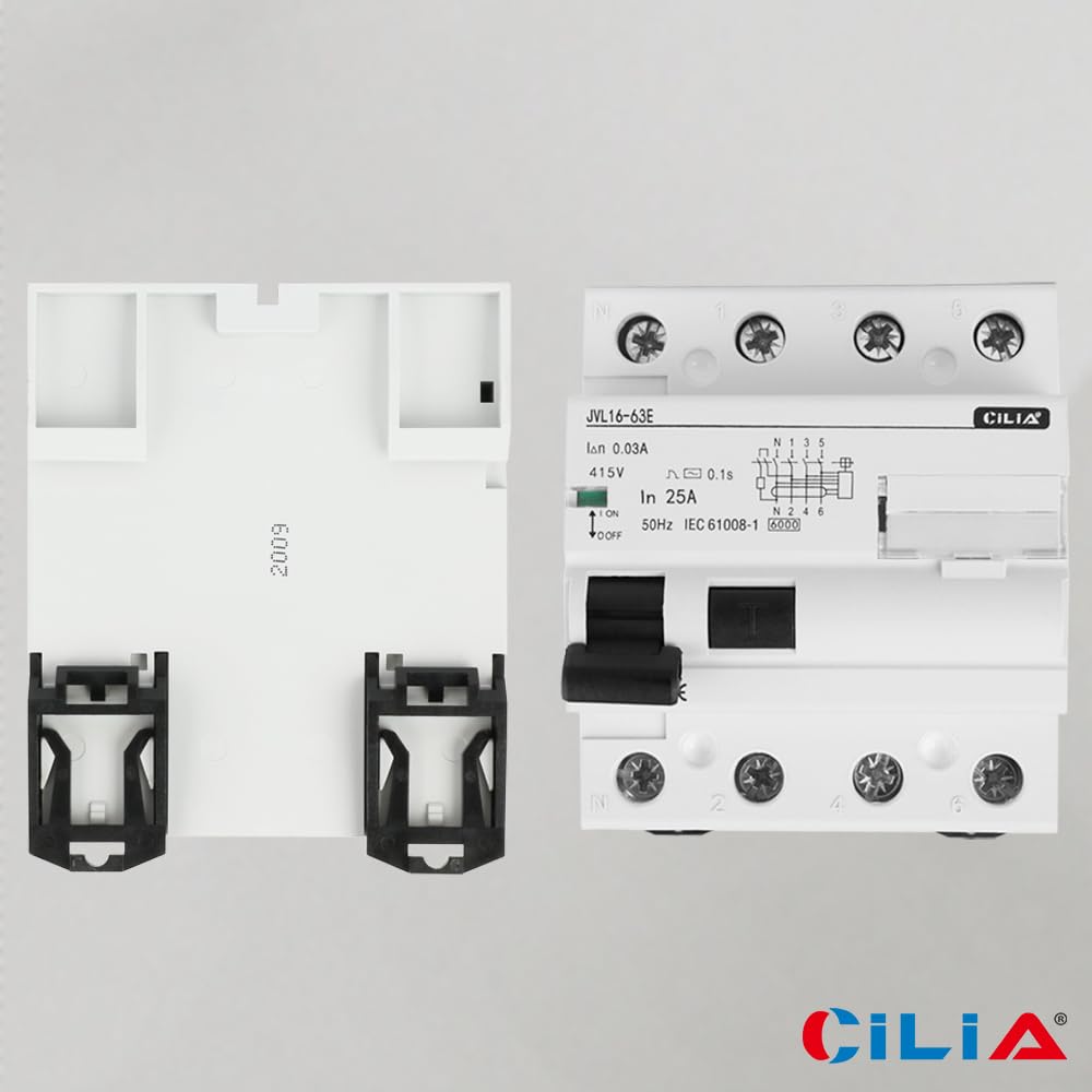 CILIA Fehlerstromschutzschalter Typ AC 30mA 4P – Industrieller Schutzschalter 400 V, 4 DIN-Module, RCCB, Dreiphasiger Schutz (CEI EN 61008-1) In=63A (JVL16-63-4P-63A)