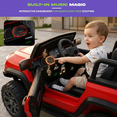 Image of Baybee RogueX Battery Operated Jeep for Kids with Parental Control | Baby Ride On Electric Car with RGB Lights, Music & Swing Mode | Rechargeable Battery Car for Kids 2 to 6 Years Boys Girls (Red)
