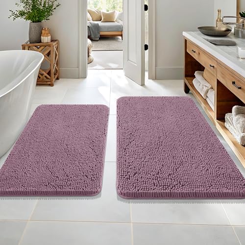 Image of OLANLY Bathroom Rugs Sets 2 Piece, Soft Absorbent Chenille Bath Mats Area Rug Set, Non-Slip, Quick Dry, Machine Washable Bath Mats for Bathroom, Home Decor Accessories (36 inchx24 inch+30 inchx20 inch, Deep Plum)