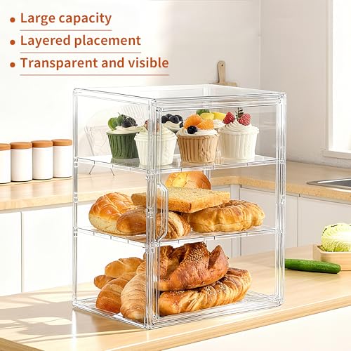 Image of Bread Box for Kitchen Countertop, 3 Layers Pastry Display Case, 2 Pack