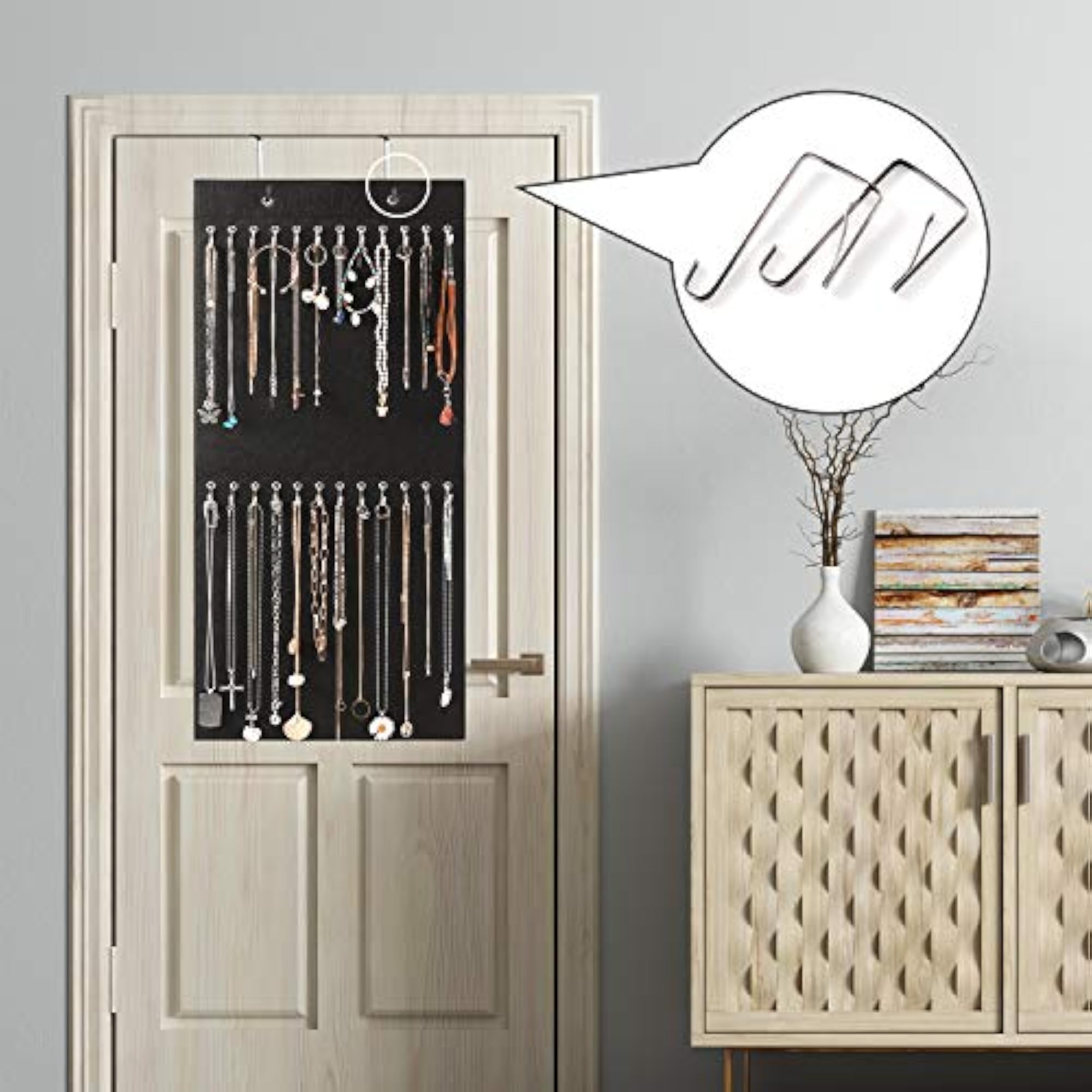 Wall Hanging Jewelry Organizer with 24 Hooks for Door or Closet