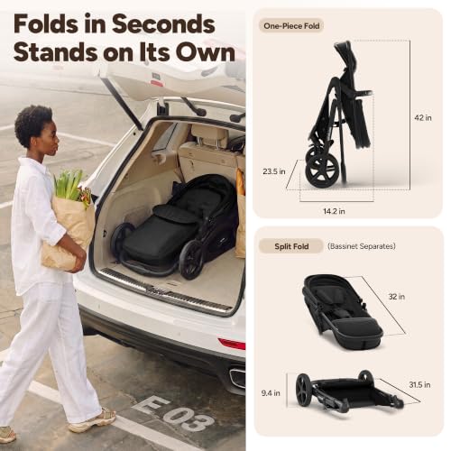 Image of Mompush Wiz 2-in-1 Bassinet Stroller with Car Seat Adapter, Reversible Seat