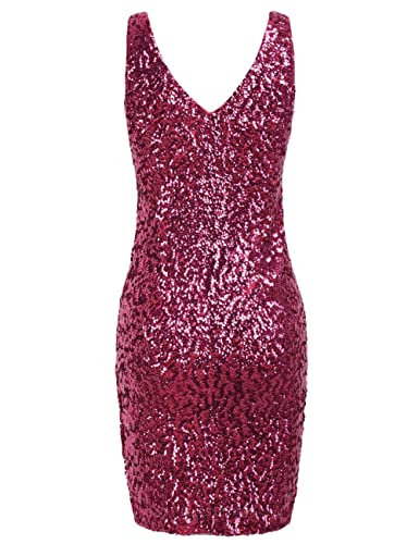 Image of PrettyGuide Women's Sexy Deep V Neck Sequin Glitter Bodycon Stretchy Mini Party Dress