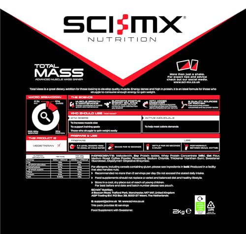 SCI-MX Total Mass - Advanced Muscle Mass Gainer Protein Powder - Muscle Growth & Weight Gain - Caramel Iced Latte • 32g Protein + 477 Calories per Serving • 2kg - Image 3