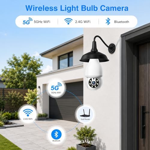 JCMNETE Light Bulb Security Camera, 5G&2.4GHz WiFi Light Bulb Cameras Wireless Outdoor Indoor, Lightbulb Camera for Home Security, Two-Way Talk,Color Night Vision, Motion Detection & Real-time Alarm - 2