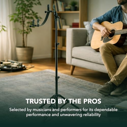 K&M Konig & Meyer 14761.000.55 Performer Acoustic Guitar Stand - Heavy Duty 2-Way Height Adjustment - Felt-Lined Instrument Support Arm Foldable Design Stand for Guitar - for Old / Young Musicians