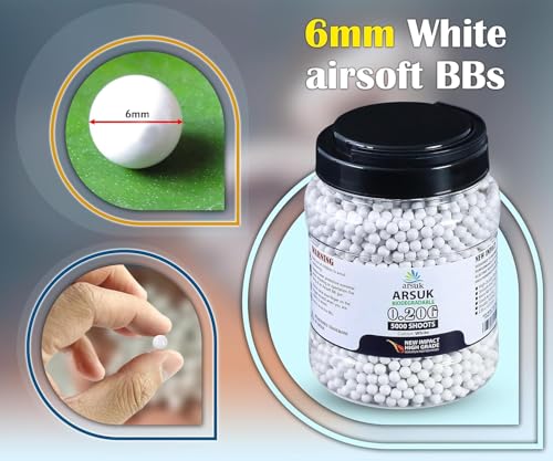 ARSUK Biodegradable Airsoft BBS 6mm – White – 0.20g Seamless BB Pellets for Target Practice – Precision 6mm Airsoft BBS with Smooth Finish – 5 Packs of 1000 (Total 5000) BB Bullets