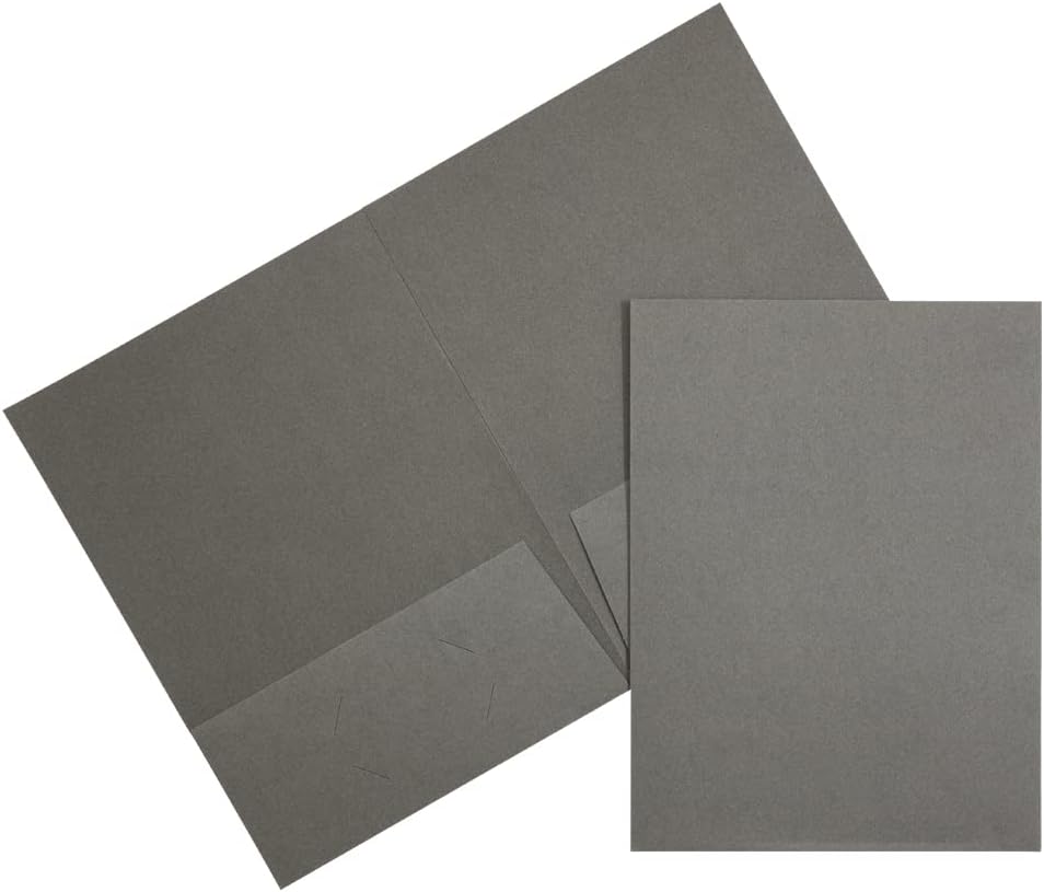 JAM PAPER Two Pocket Textured Linen Presentation Folders - Letter Size Business Folder - Gray - Bulk 100/Box
