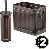 Vista 2 de mDesign Cepillo de inodoro compacto de metal, cubo de basura rectangular, cubo de basura/cubo de reciclaje combinado para limpieza y almacenamiento
