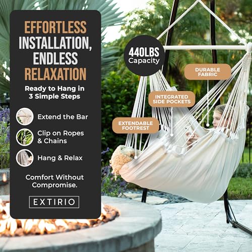 image for EXTIRIO Hanging Hammock Chair Swing – Hanging Chair Outdoor & Indoor
