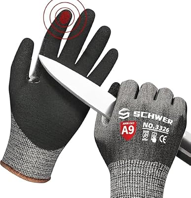 Schwer ProGuard Highest Level Cut Resistant Work Gloves PR3326 for Extreme Protection?ANSI A9 Cut Gloves with Reinforced Thumb, Non Slip, Breathable, Durable, Touch-screen, Non PFAS, Black 1 Pair?XL?