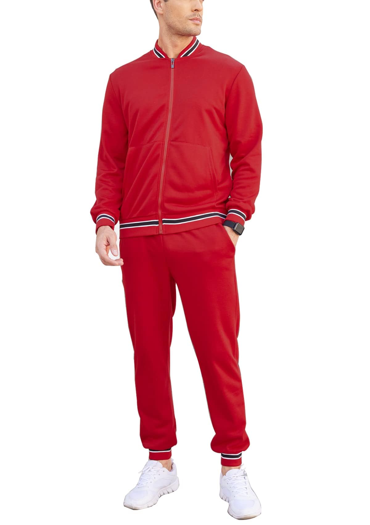 COOFANDYMen's Tracksuit Piece Zip Up Sweatsuits Casual Athletic Jogging  Suit Sets With Pockets