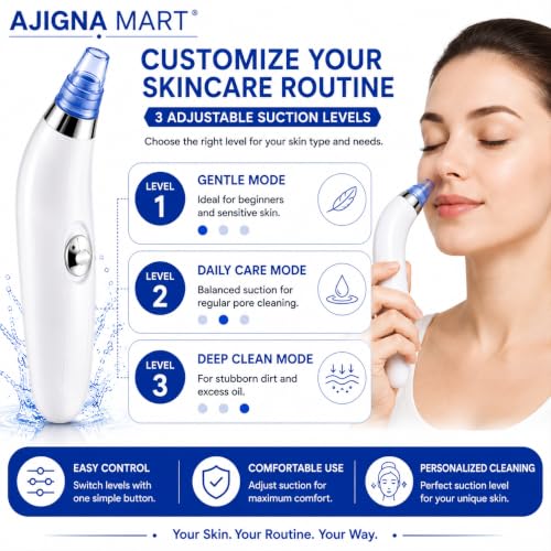 Image of AJIGNA MART 4 In 1 Multi-Function Blackhead Whitehead Extractor Remover Device Facial Cleansing Tool,Skin Cleaner,Pimple Removal Tool,Acne Pimple Pore Cleaner Vacuum Suction Tool For Men & Women