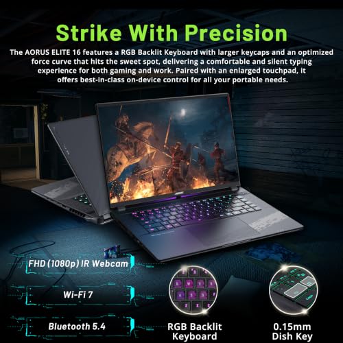 Image of GIGABYTE AORUS Elite 16 16 inch WQXGA 165Hz Gaming Laptop, Intel Core Ultra 9 275HX, NVIDIA GeForce RTX 5070, 32GB DDR5, 3TB Storage(2TB SSD+1TB Docking Station Set), RGB Backlit Keyboard, Win 11, Gray