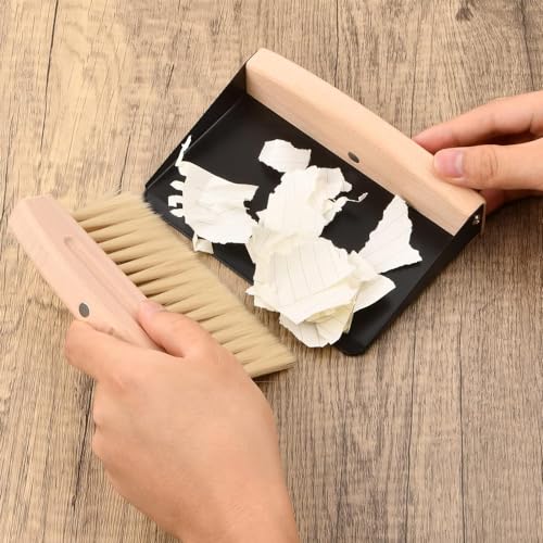 Tischbesen Besen und Kehrschaufel Set, Mini Besen Tischfeger, Tischbesen und Schaufel Tischbürste Krümelbürste Kehrbesen Mehlbesen Tischkehrer für Küche Wohnzimmer Holzfarbe – Bild 6