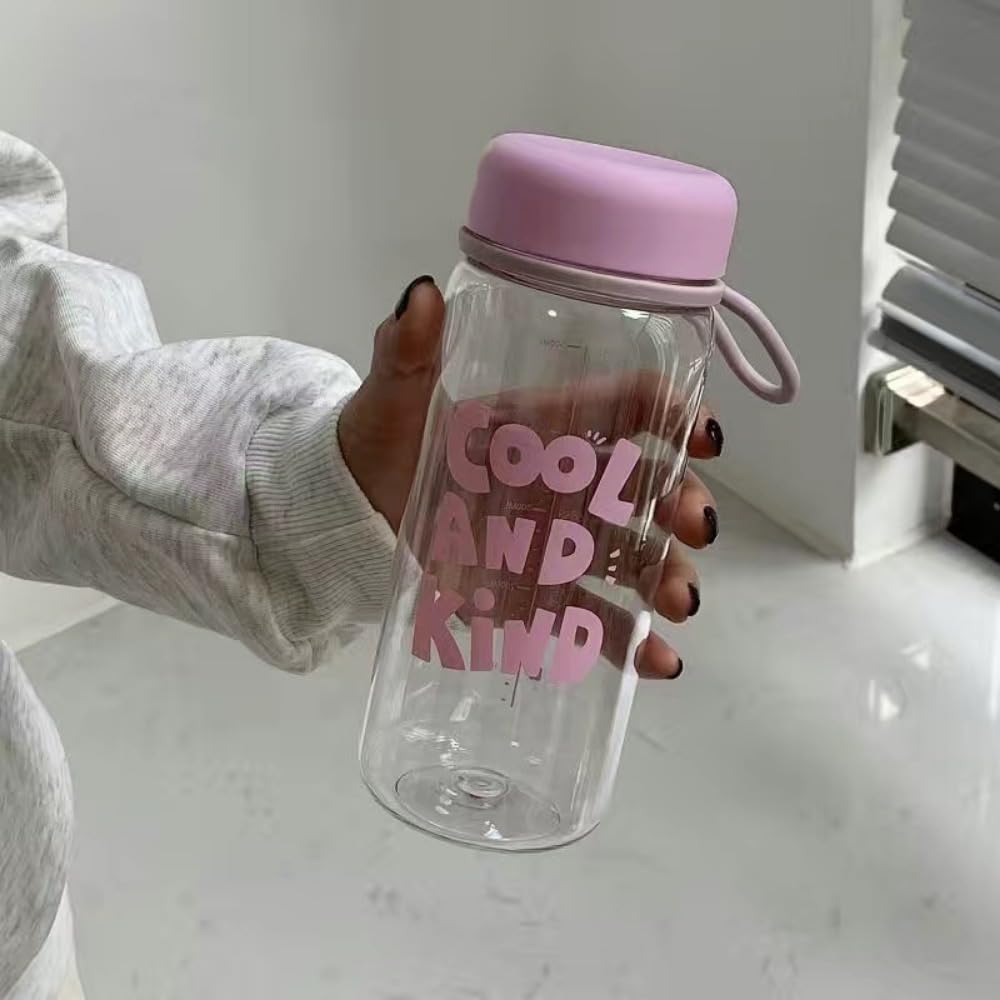 Drinking Water Bottle Transparent Gym Equipment Leakproof Milk Water Bottles Drinkware Portable(Pink-600ML)