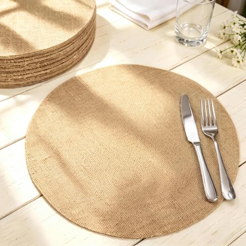 Kochorie 100 Pieces Burlap Placemats 11.8 Inch Round