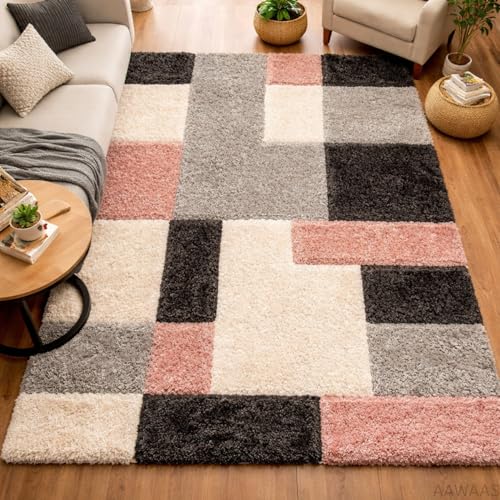 Image of Xenluxe 3D Shaggy Polyester Carpet Rug Runner Area Mats for Bedroom /Living Area /Home with Anti Slip Backing Soft /Fluffy Hight Pile - (3D Pink B, 5x7 feet)