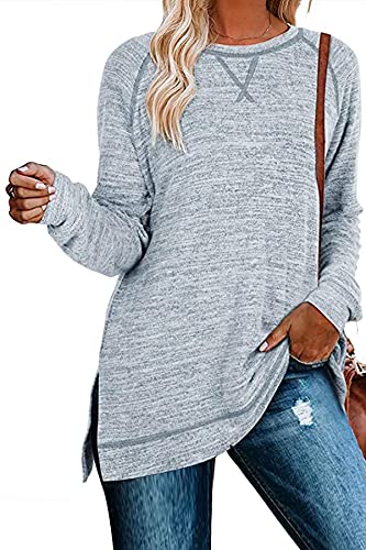 KINGFEN Damen Oberteile Pullover Damens Lang Winter Tshirt Damen Langarm Locker Damenpullover Tunika Basic Lange Shirts Tops Long Moderne Blusenshirt Hellblau L Cover