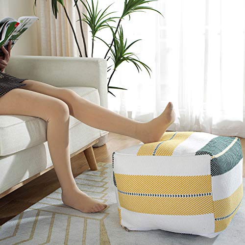 Sexysamba Unstuffed Square Pouf Cover Ottoman Bean Bag Chair Foot Stool Rest Decorative Poufs For Living Room Bedroom,White Plaid #TOP6