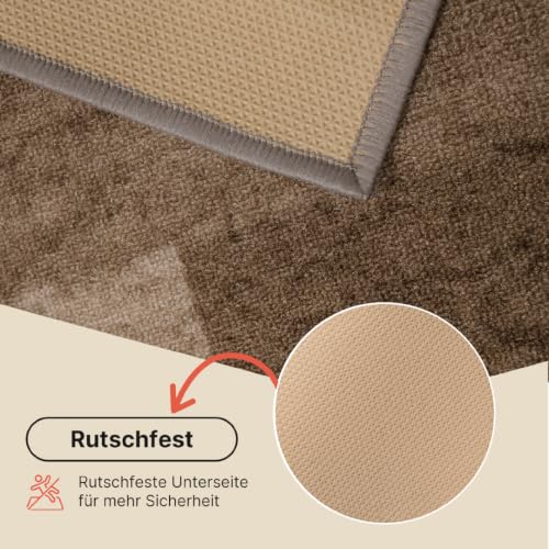 TAPISO Anti Rutsch Teppich Läufer rutschfest Brücke Meterware Modern Dunkelbraun Vierecke Geometrisch Design Flur Küche Wohnzimmer Diele… – Ansicht 6