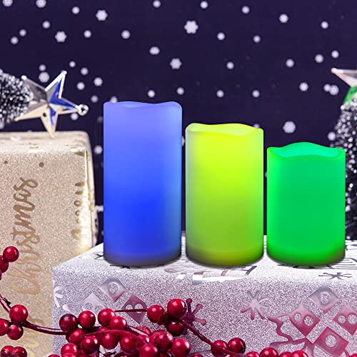 Image of CANDLE CHOICE Waterproof Outdoor Color Changing Flameless Candles Remote Timer Realistic Flickering Battery Operated Fake Electric LED White Plastic Pillars for Wedding Christmas Decoration 3 Pack