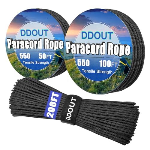 Paracord Nylon Rope with 7-Strand Core, 10 Colors and 50/100/200 ft, Type III Parachute Cord 4mm for Camping, Survival, Hiking, DIY, Crafting, Outdoor Utility Black 100ft